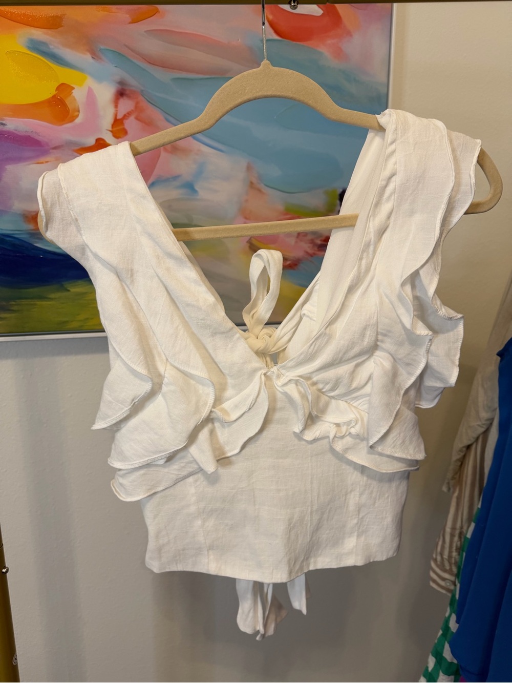 DO+BE White Ruffle‎ Tie-Back Cropped Camisole Medium